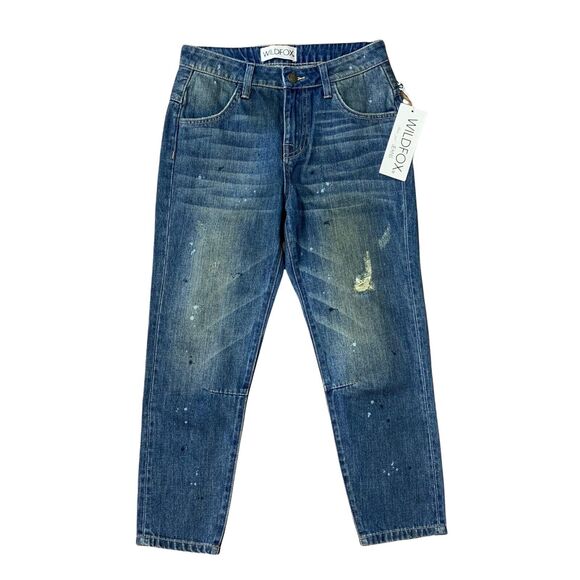 Wildfox Size 23 Baggy Crop Jeans Da Vinci Distressed Paint Splatter Loose Fit - Picture 1 of 8